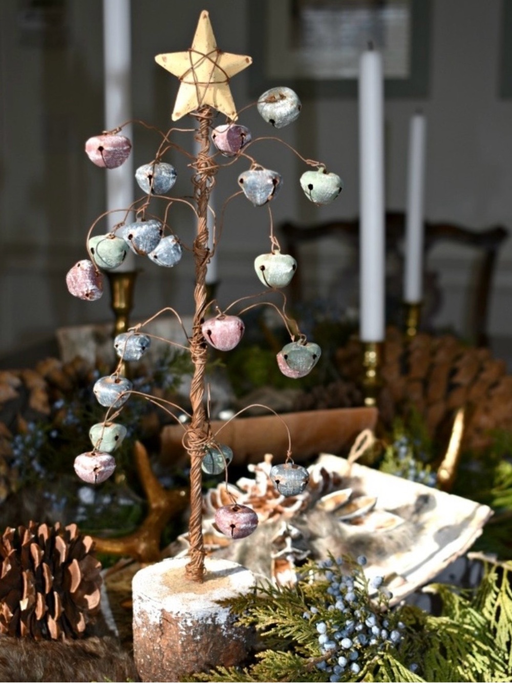 Cape May Wicker Vintage Rustic Set of 3 Tabletop Xmas Trees With Jingle Bells